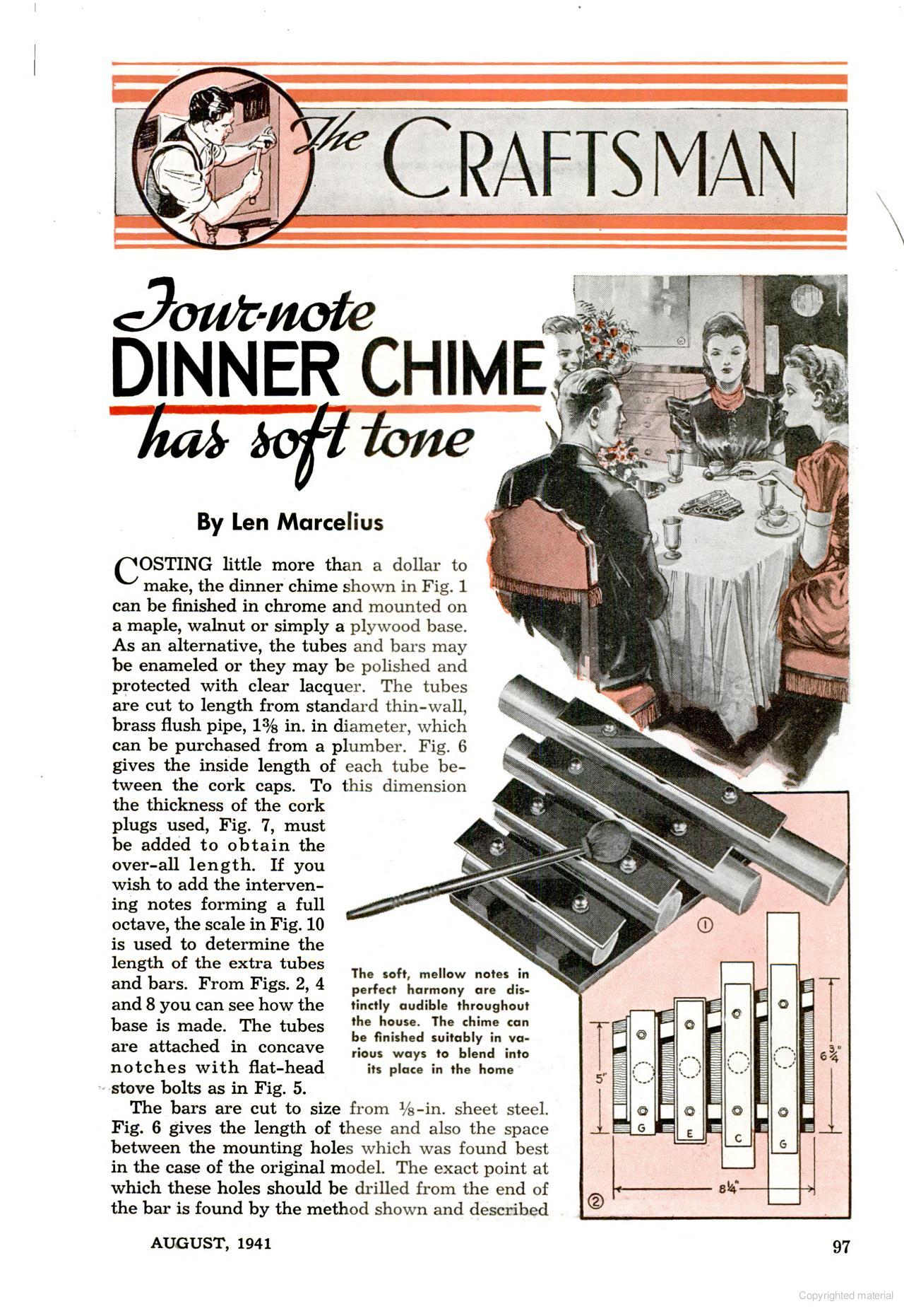 Popular Mechanics guide for building your own four note dinner chime